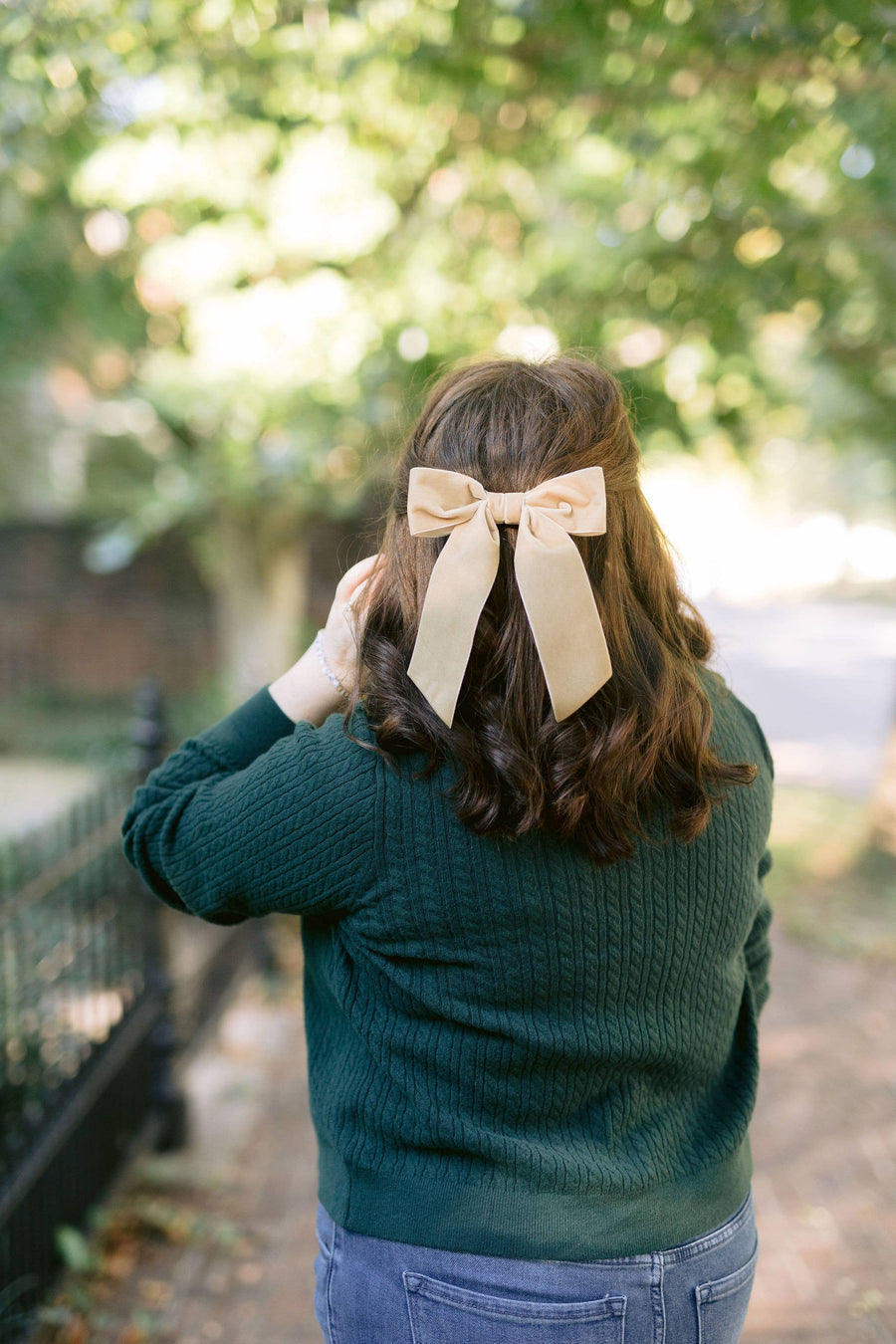 Large Velvet Hair Bow Barrette for Women | Bailee Bow: Moss