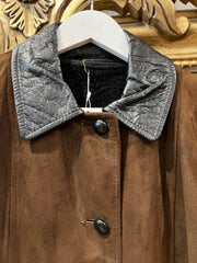 Brown Suede Jacket with Leather Collar, 1960s,44” Bust, As Is