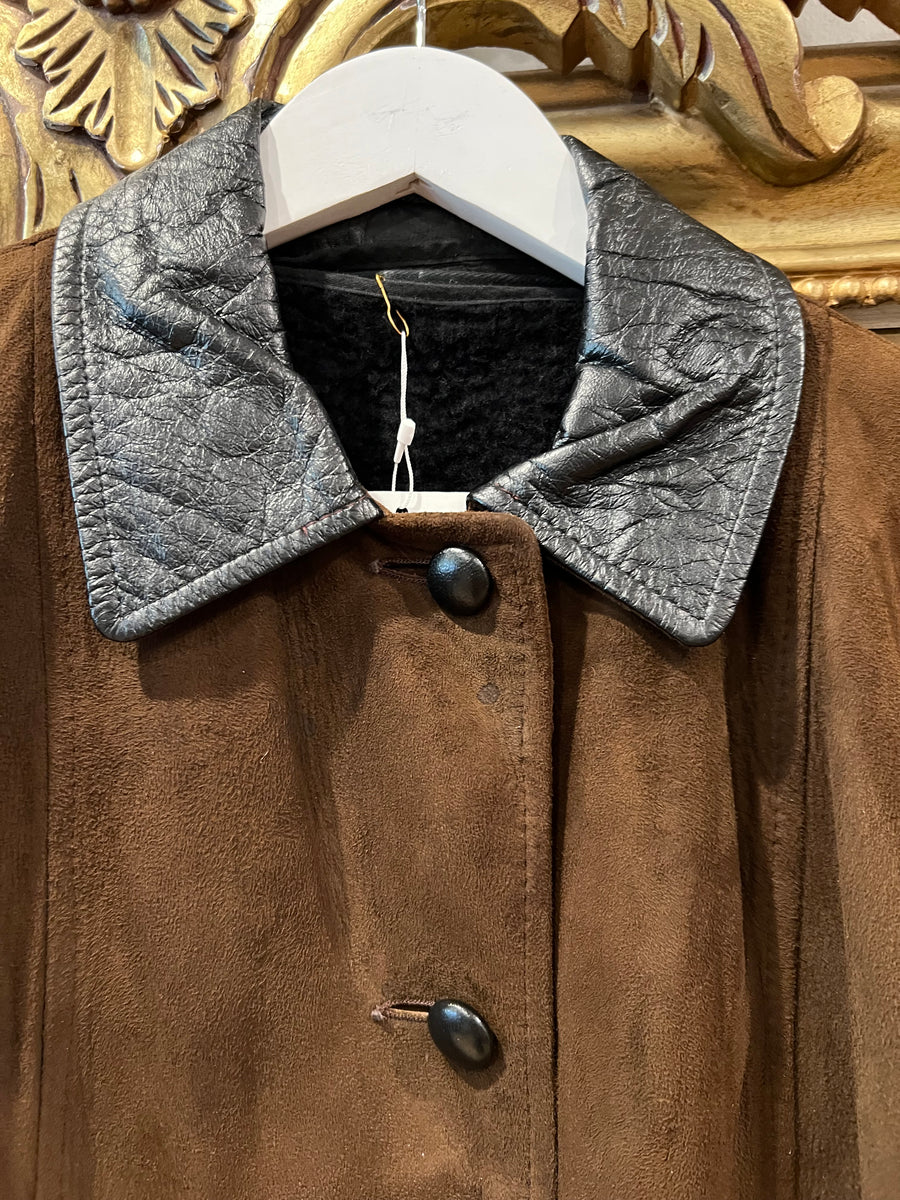 Brown Suede Jacket with Leather Collar, 1960s,44” Bust, As Is