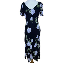 Load image into Gallery viewer, Eva Blue Black Floral Gown, 1990’s, 40” Bust
