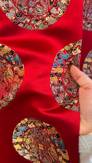 Red Embroidered Silk Jacket, 1990s, 44” Bust, as is