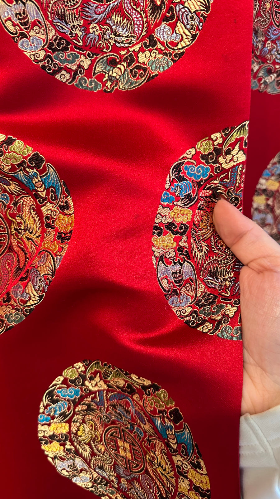 Red Embroidered Silk Jacket, 1990s, 44” Bust, as is