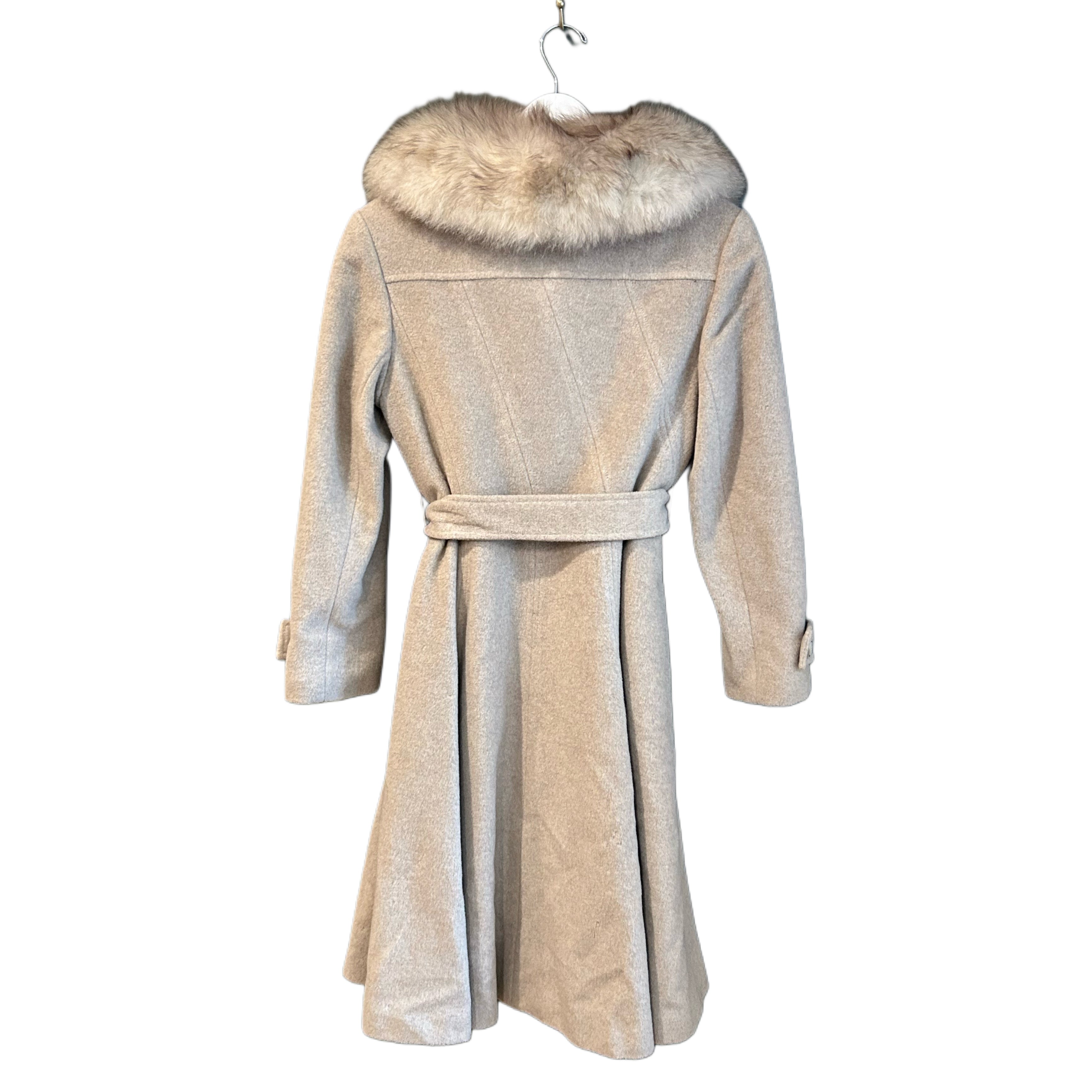 Ivory Wool Coat with Fox Fur Collar, 40" Bust