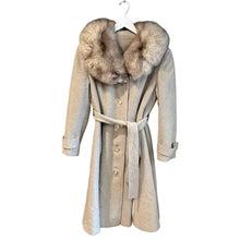 Load image into Gallery viewer, Ivory Wool Coat with Fox Fur Collar, 40" Bust