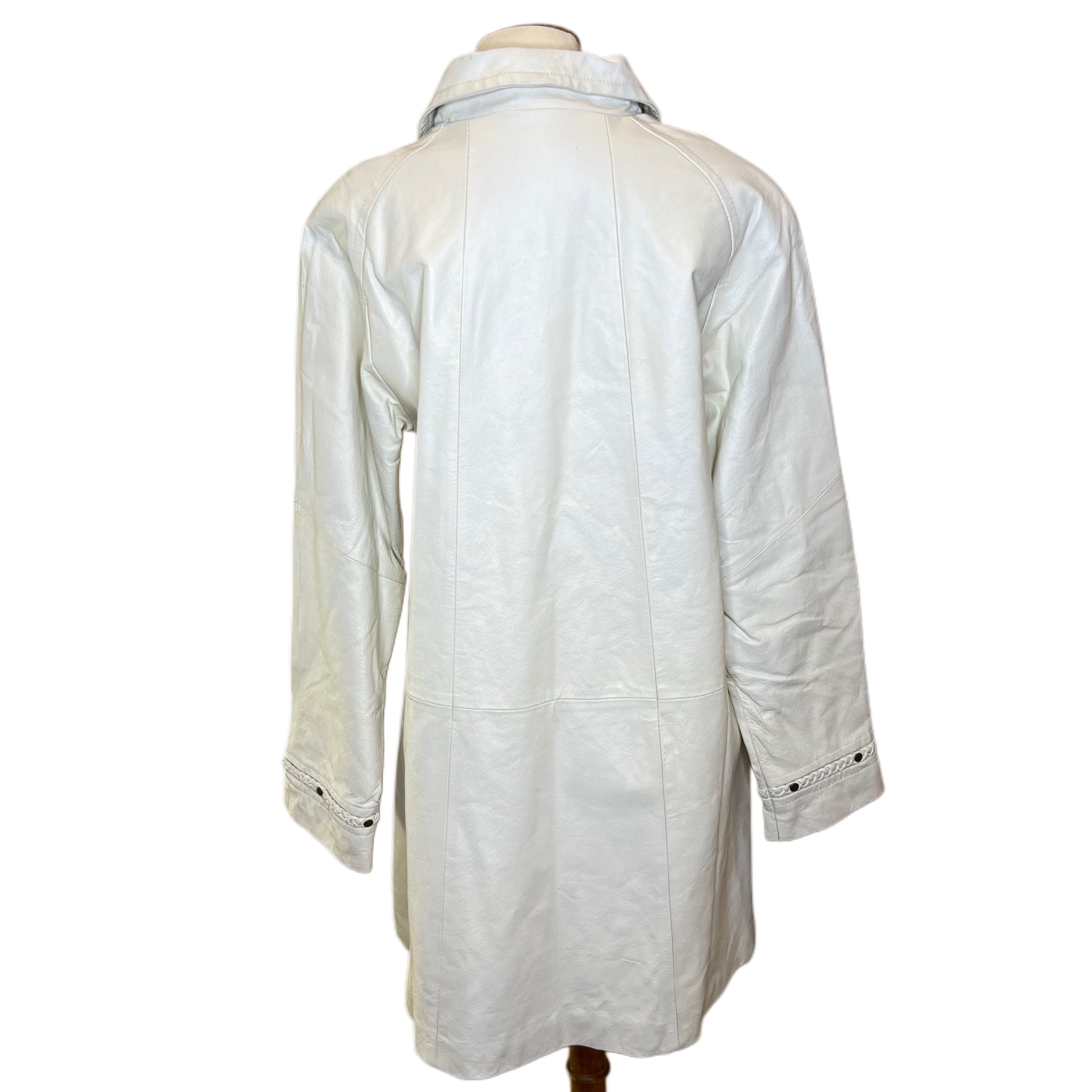 White Leather Trench, 1980s, 42” Bust, as is