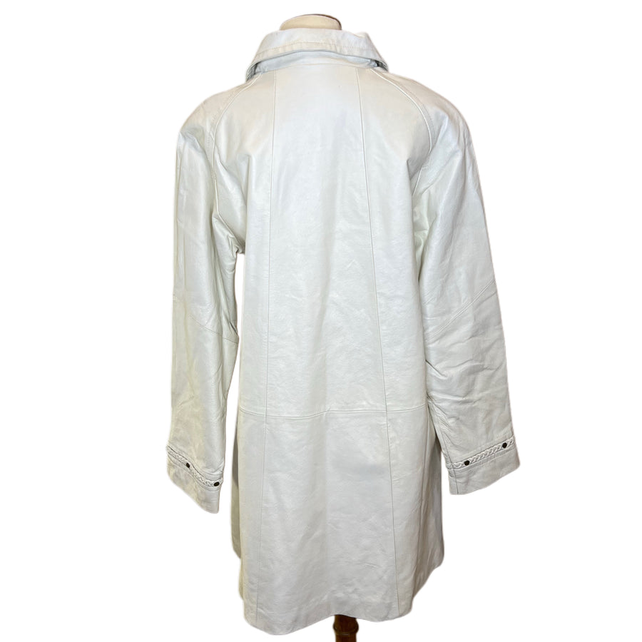 White Leather Trench, 1980s, 42” Bust, as is