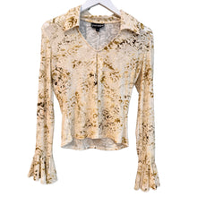 Load image into Gallery viewer, Cream/Green Velvet Burnout Top, 90’s, 38” Bust