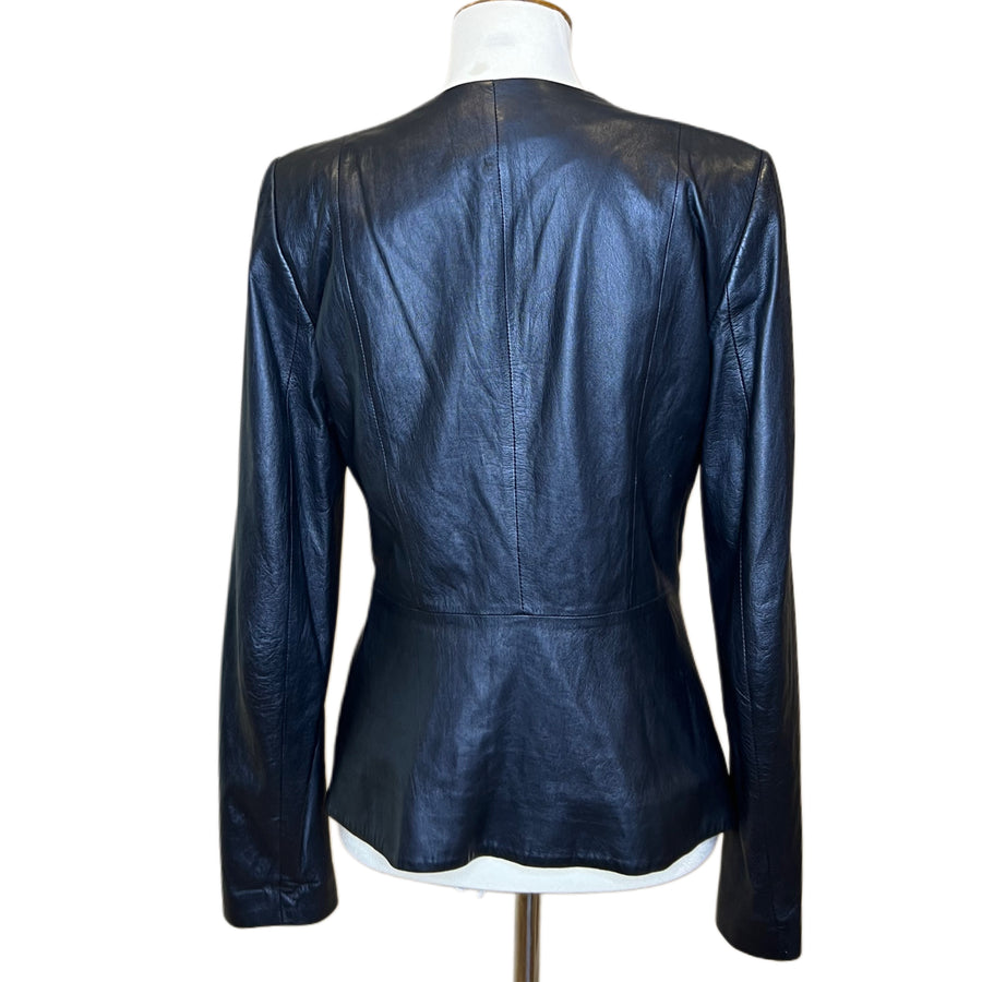 Theory Black Leather Peplum Jacket, 2000s, 34” Bust