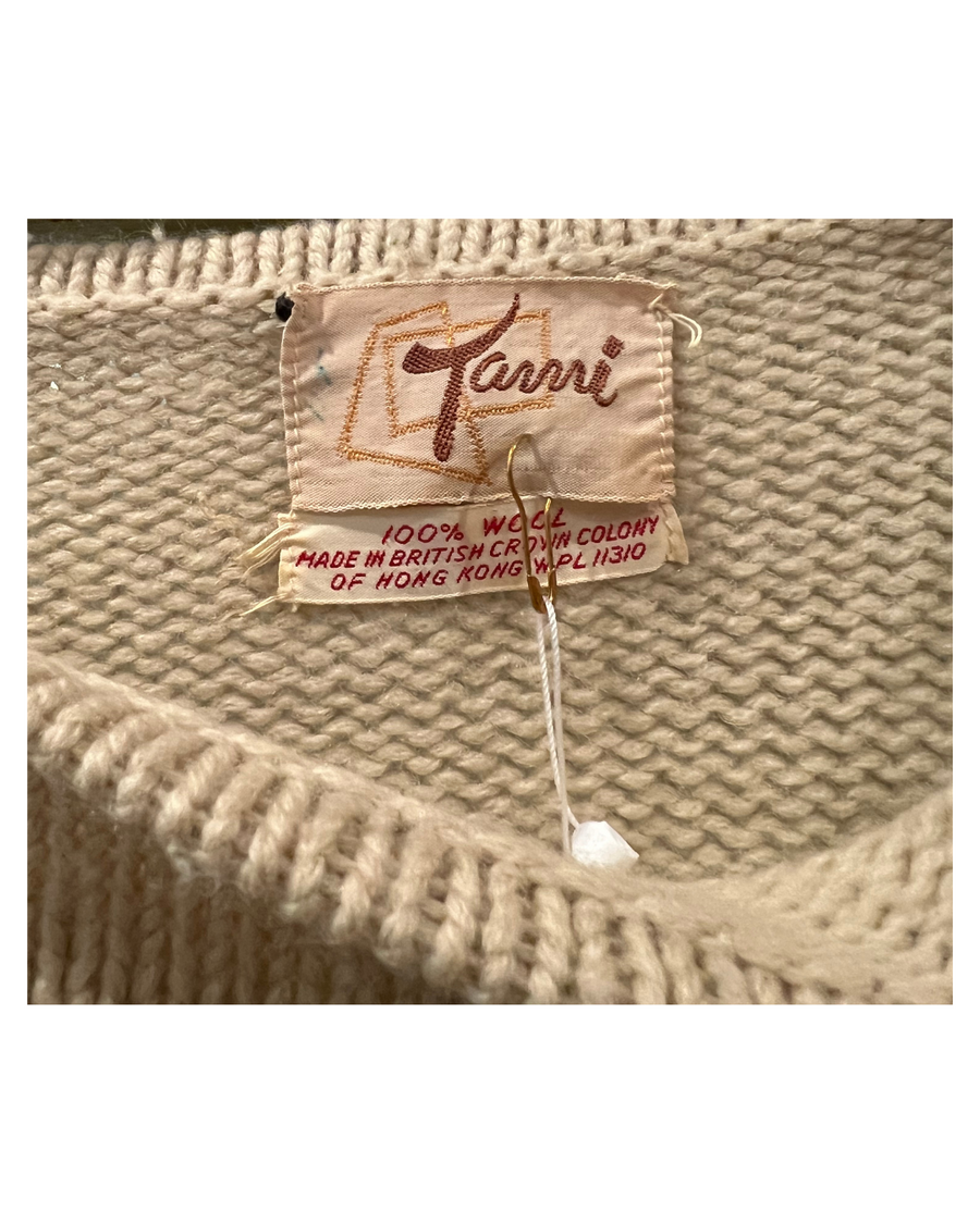 Tan Sweater with Floral Design, 1960s, 38” Bust
