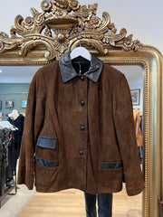 Brown Suede Jacket with Leather Collar, 1960s,44” Bust, As Is