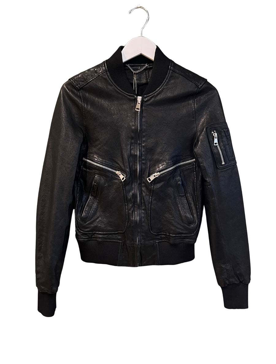 Black Leather Bomber, 1990s, 36” Bust