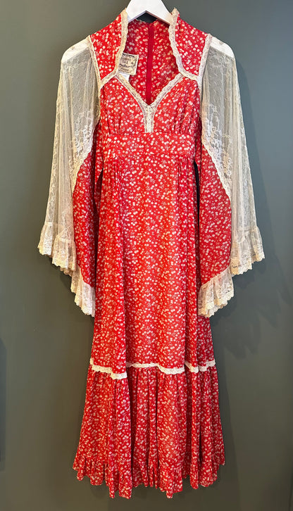 Gunne Sax Cherry Dress, 1970’s, 32” Bust 25” Waist