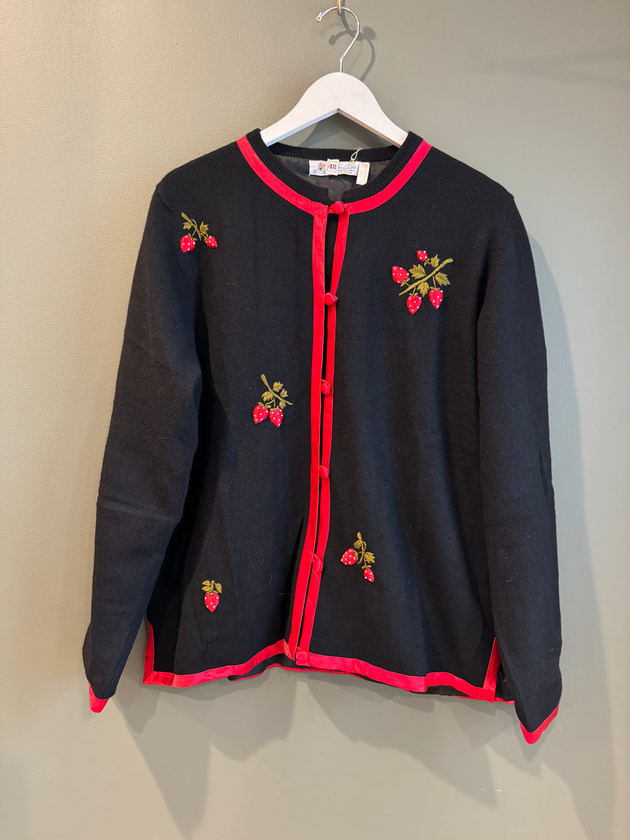 Strawberry Cardigan, 1960’s, 44” Bust