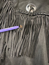 Load image into Gallery viewer, Black Leather Fringe Jacket, 40" Bust, As Is