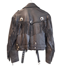 Load image into Gallery viewer, Black Leather Fringe Jacket, 40" Bust, As Is