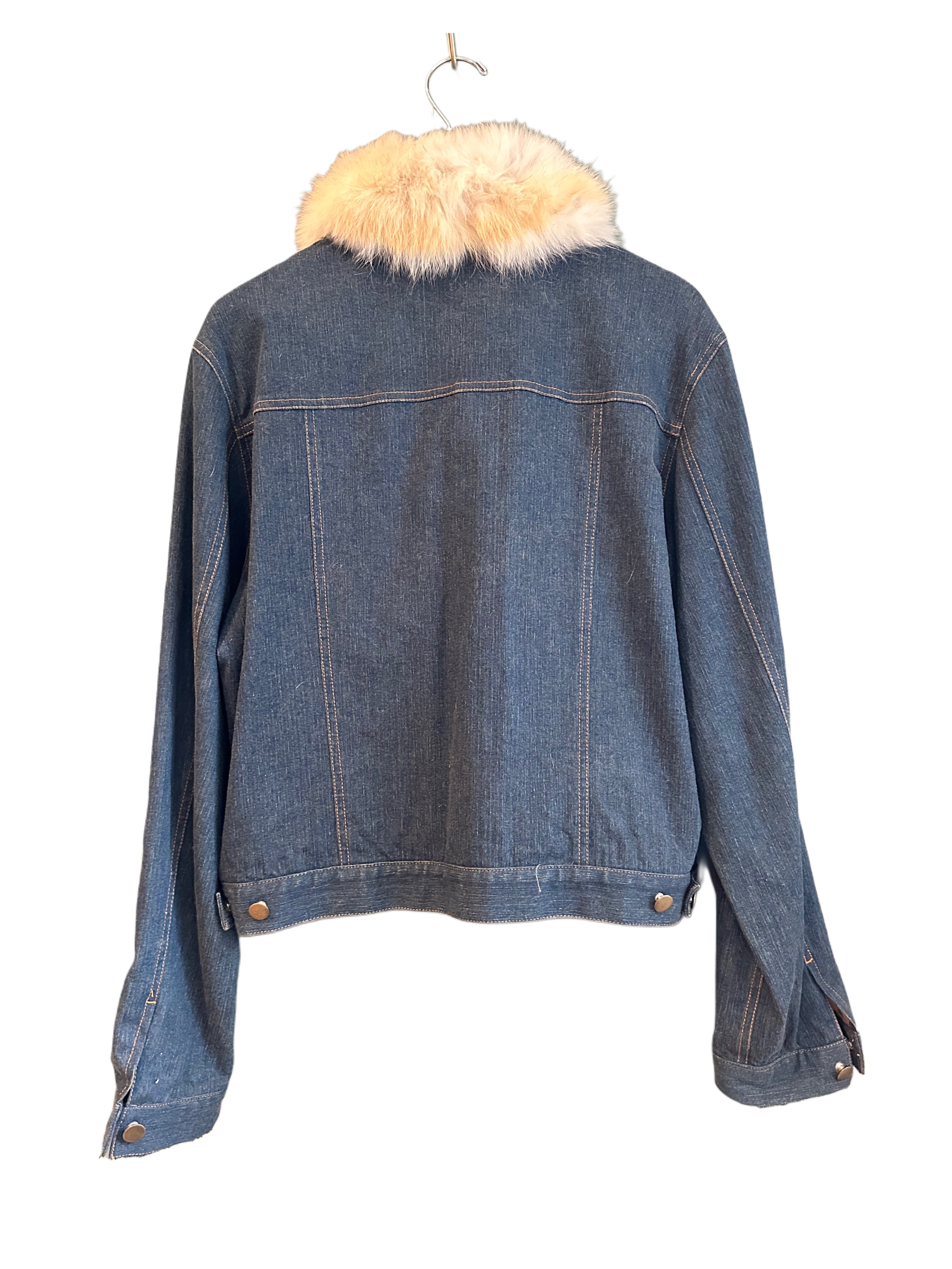 Denim Jacket with Beige Fox Fur Collar, 46" Bust, 1990's