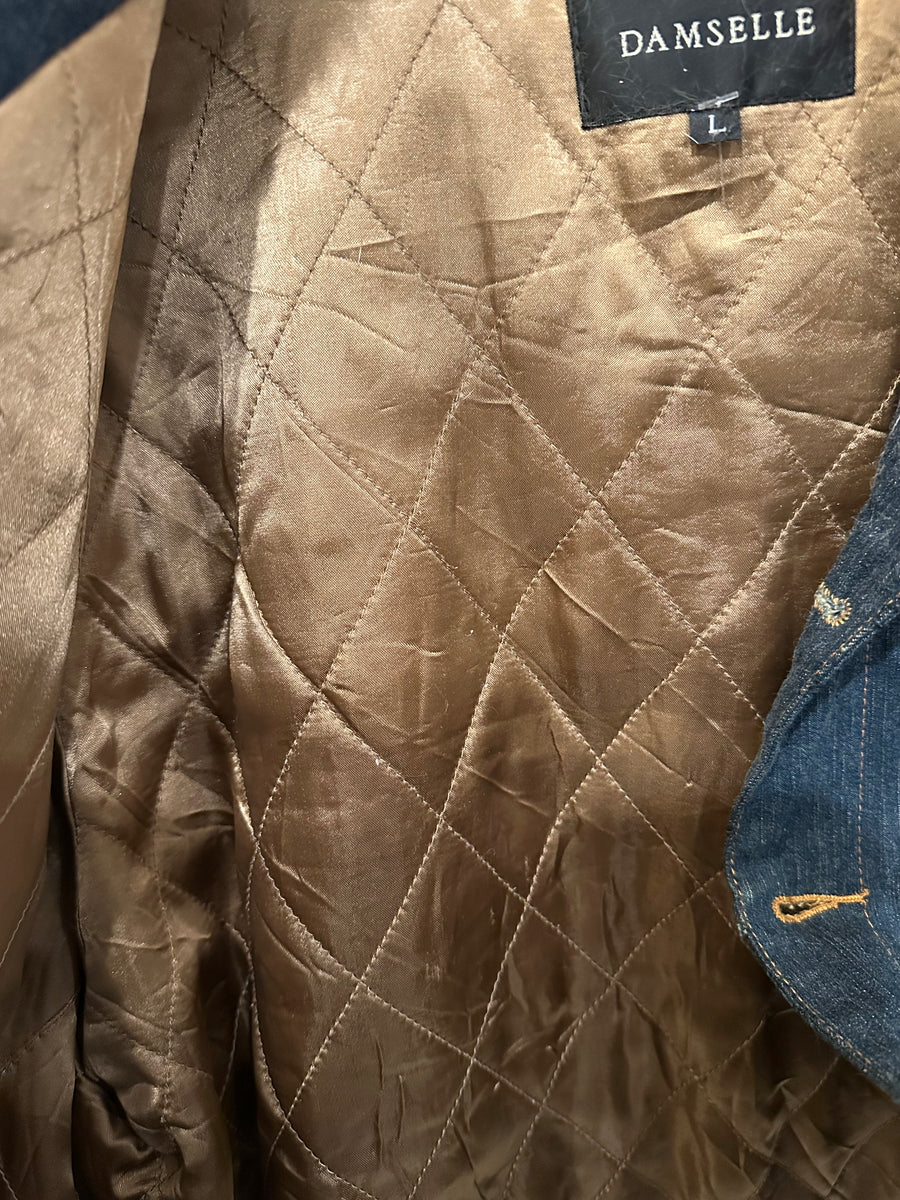 Denim Jacket with Beige Fox Fur Collar, 46" Bust, 1990's