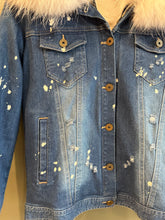 Load image into Gallery viewer, Denim Jacket with White Fox Fur, 36" Bust, 1990's