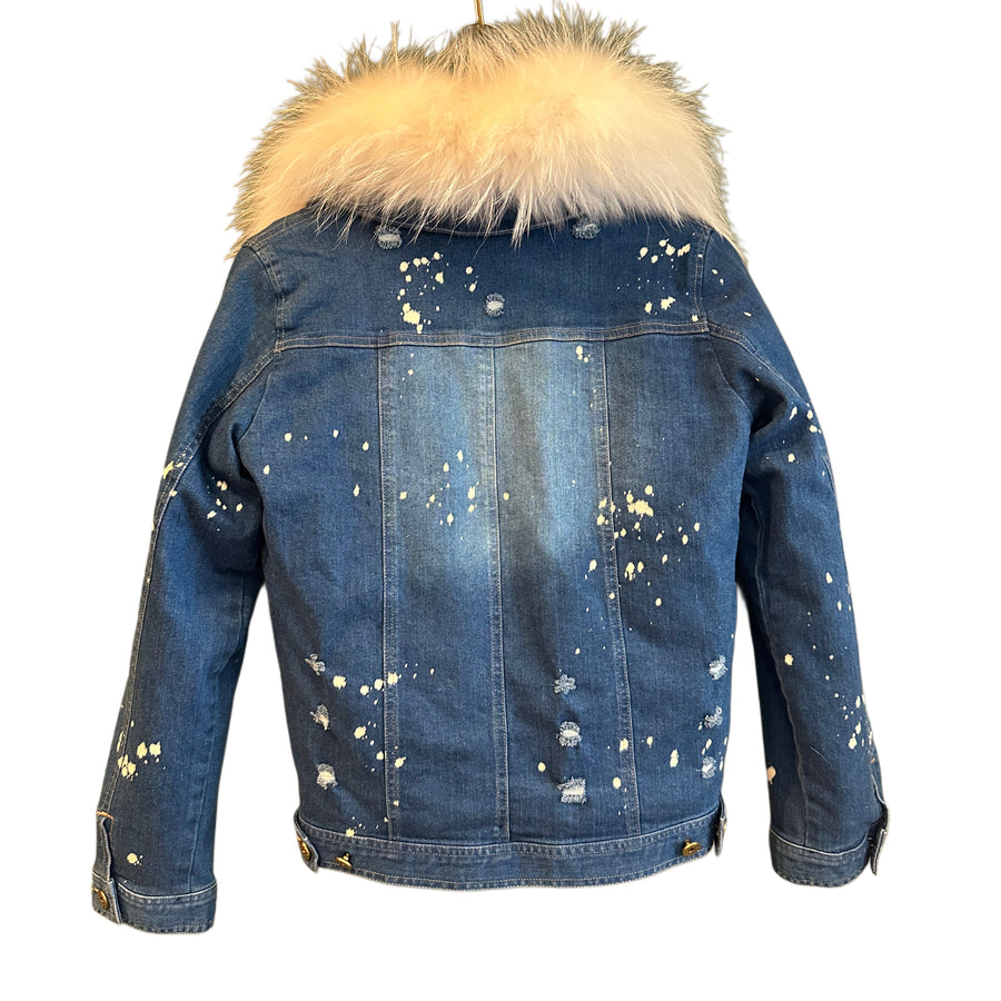 Denim Jacket with White Fox Fur, 36" Bust, 1990's