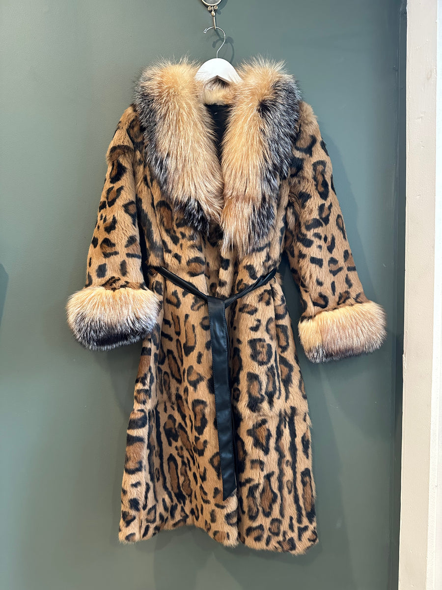 Leopard Print Mink Fur Coat, 36" Bust, 1990's