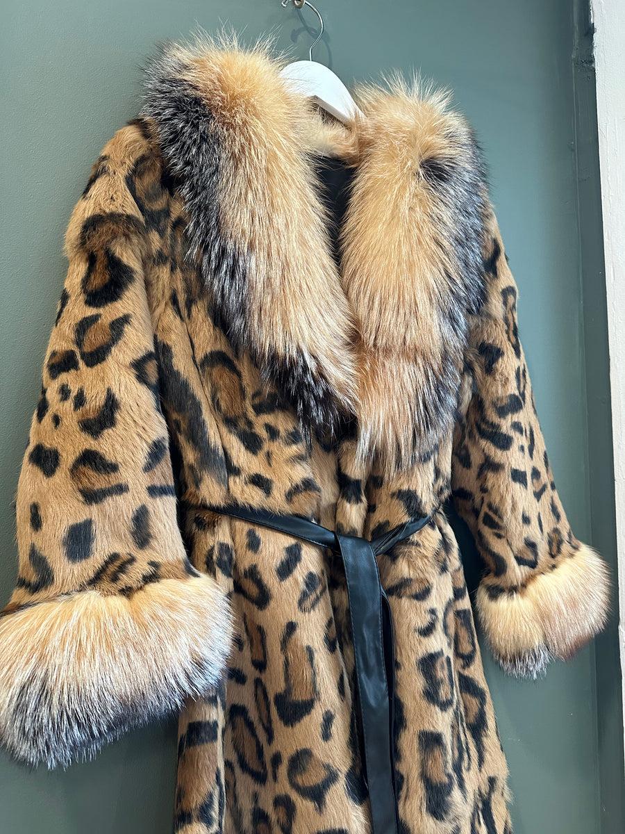 Leopard Print Mink Fur Coat, 36" Bust, 1990's