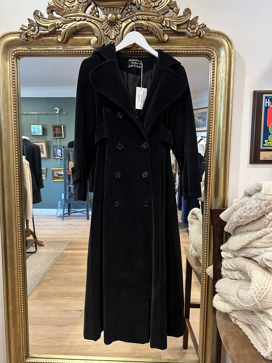 Black Velvet Trench with Hood, 1960s, 34” Bust