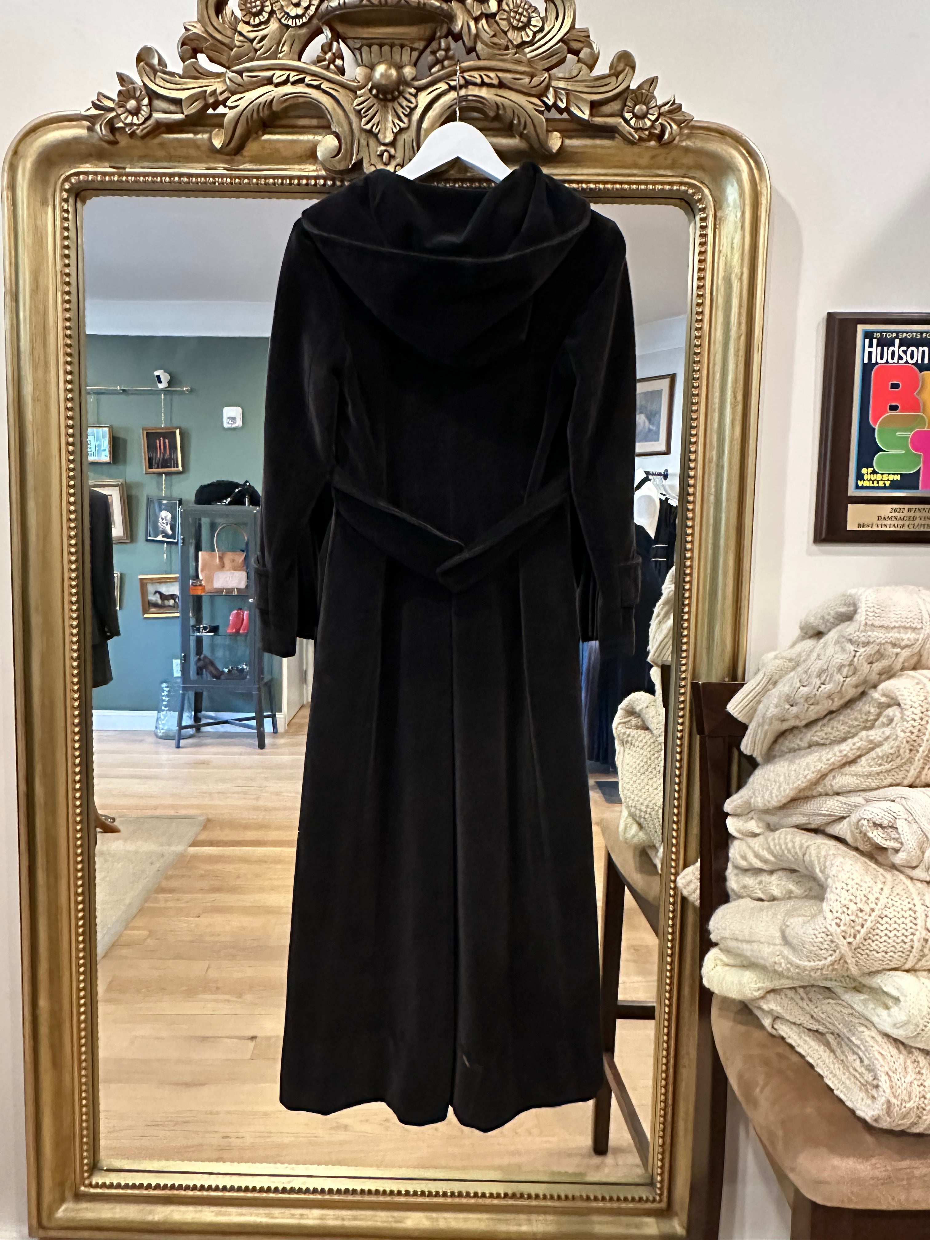 Black Velvet Trench with Hood, 1960s, 34” Bust