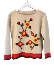 Load image into Gallery viewer, Tan Sweater with Floral Design, 1960s, 38” Bust