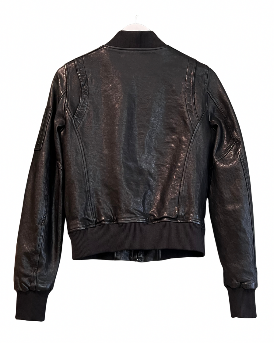 Black Leather Bomber, 1990s, 36” Bust