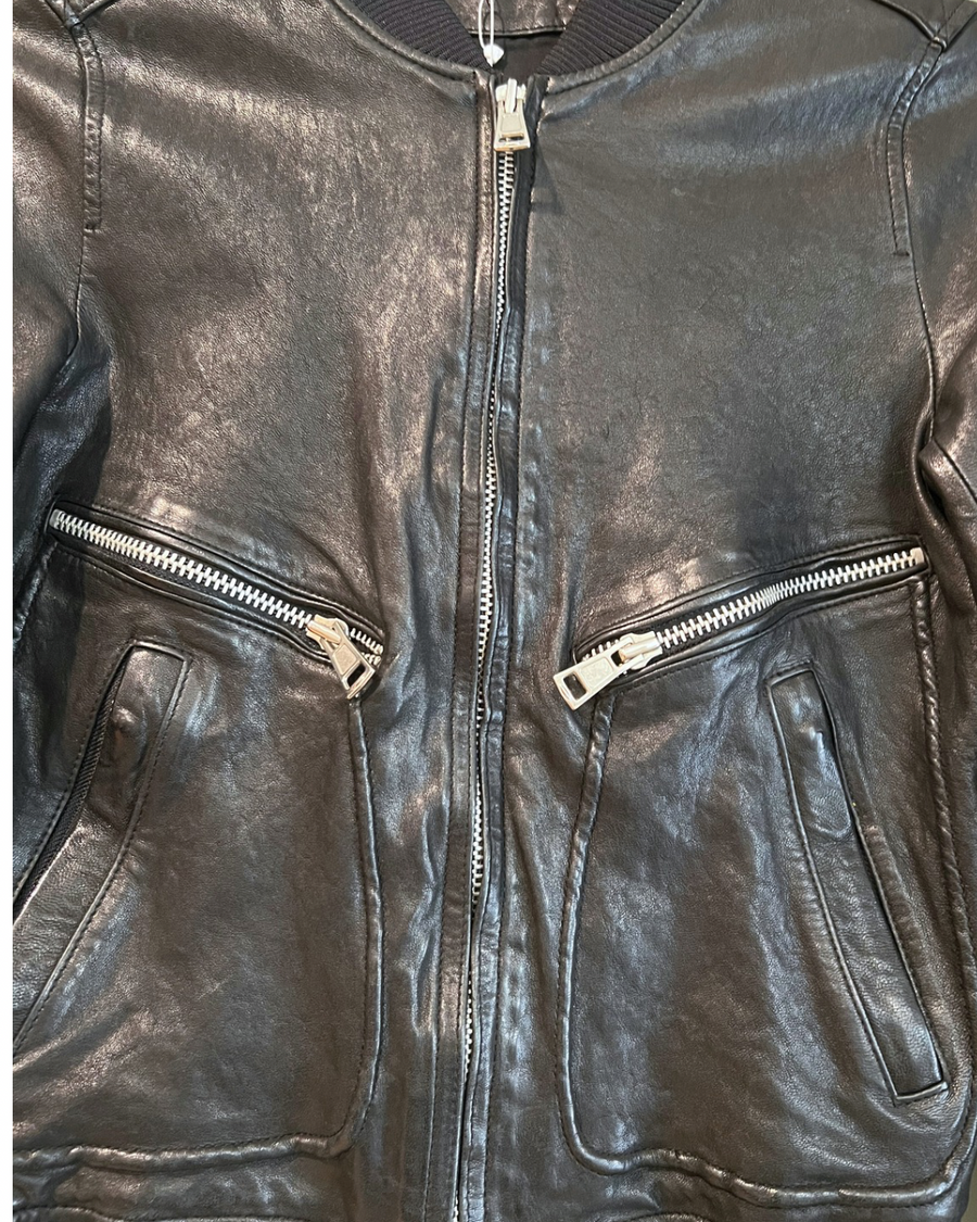 Black Leather Bomber, 1990s, 36” Bust