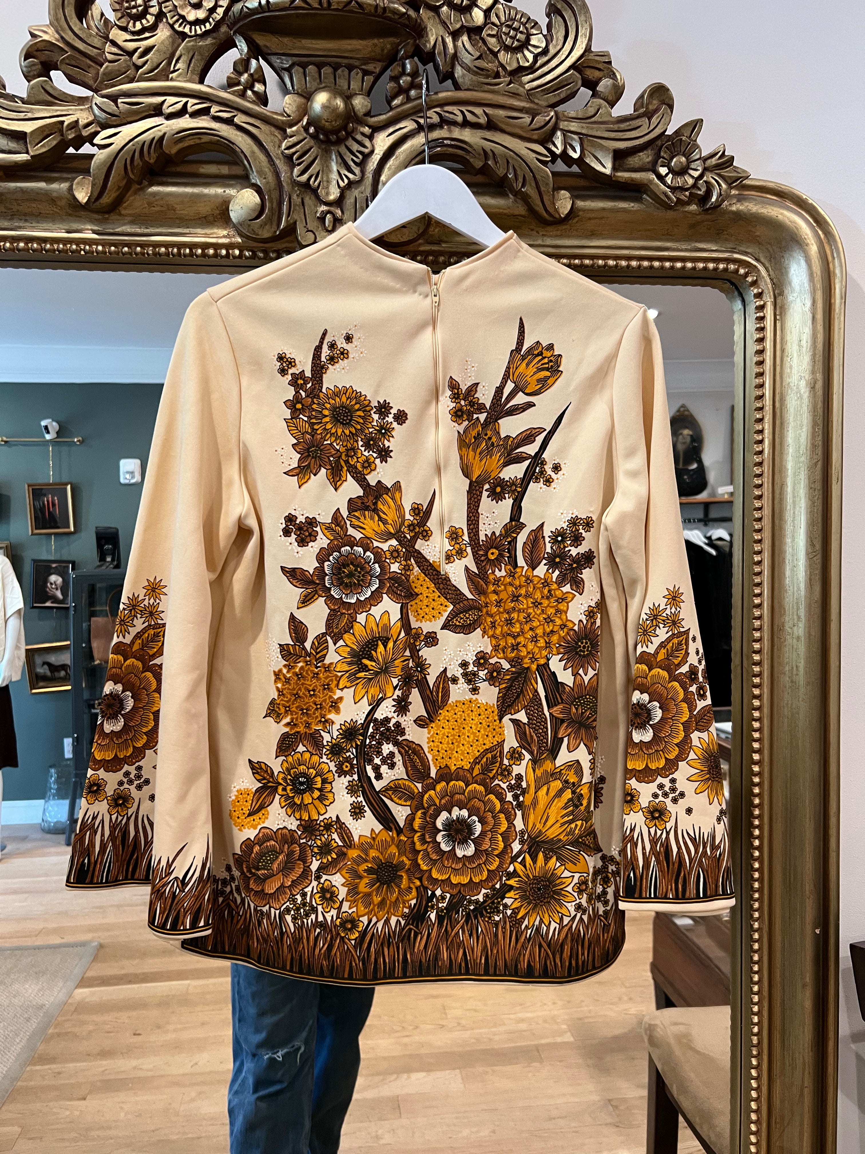 Nude Top with Orange Florals, 1960s, 42” Bust, as is