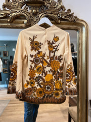 Nude Top with Orange Florals, 1960s, 42” Bust, as is