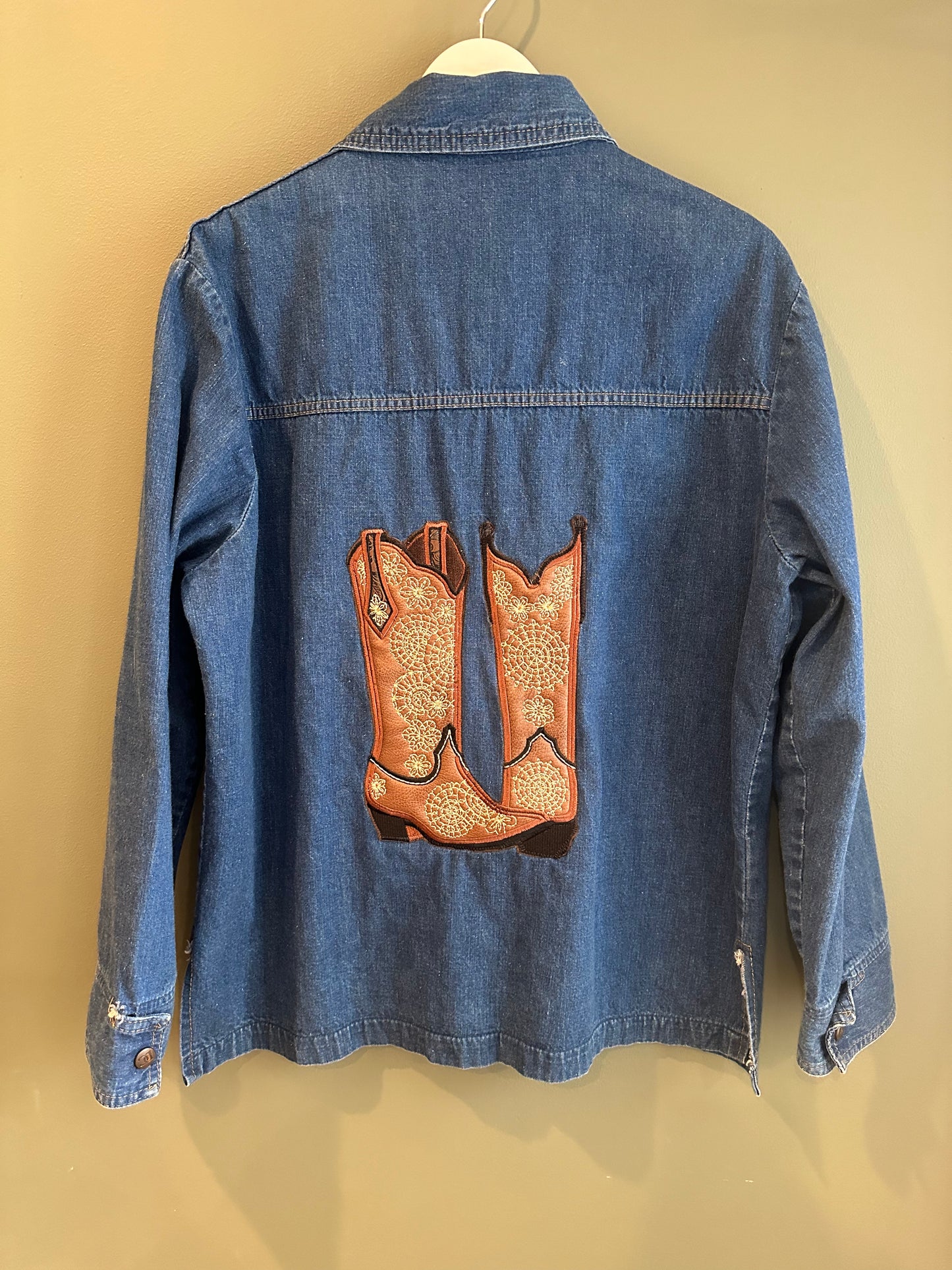 Cowboy Boot Denim Jacket, 1990’s, 46” Bust