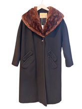Load image into Gallery viewer, Black Mink Trim Cashmere Coat, 1950s, 42” Bust
