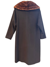 Load image into Gallery viewer, Black Mink Trim Cashmere Coat, 1950s, 42” Bust