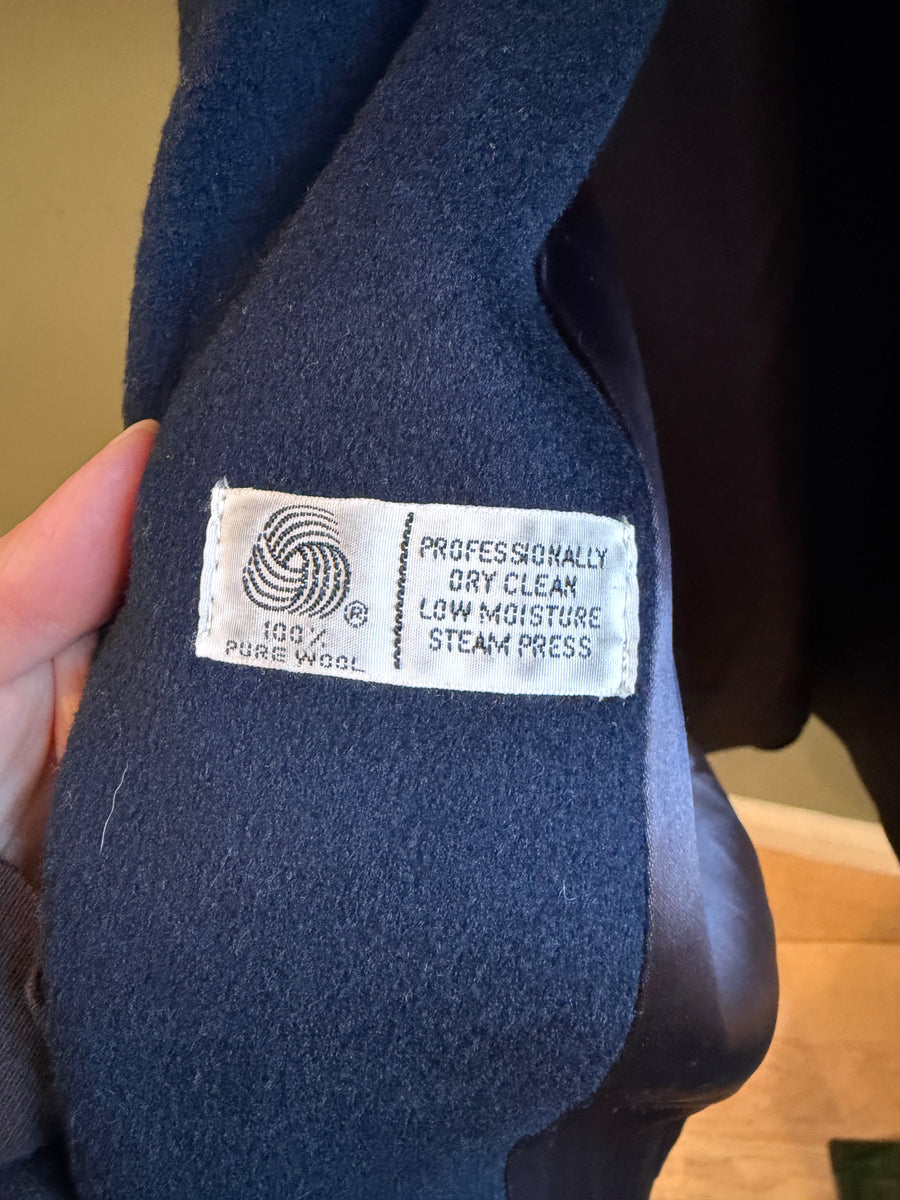Navy Wool Coat, 1970s, 38” Bust as is