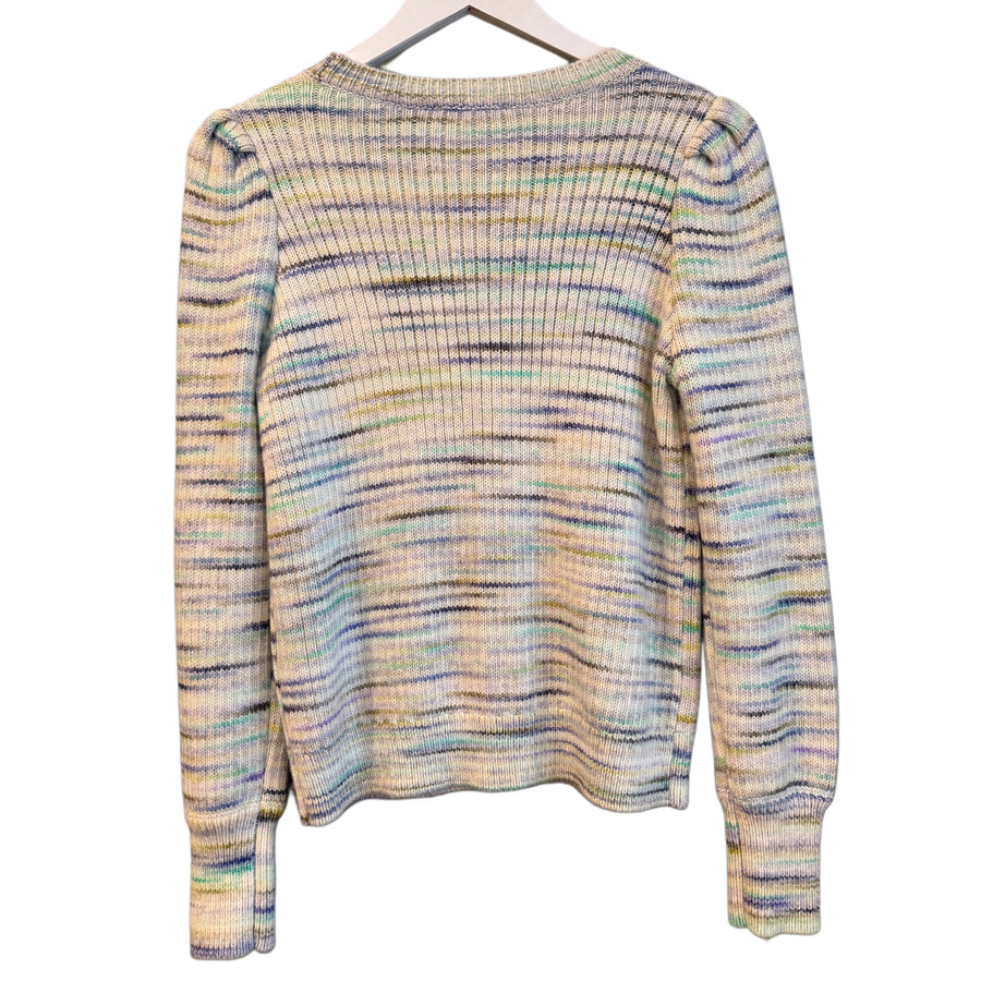 Nina L- Striped Cardigan w/ flower buttons, 1990s, 38” Bust