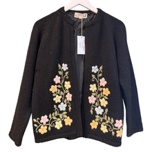 Load image into Gallery viewer, Black Floral Cardigan, 1960s, 42” Bust