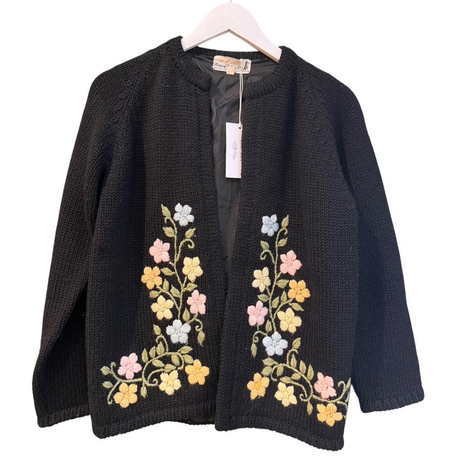 Black Floral Cardigan, 1960s, 42” Bust