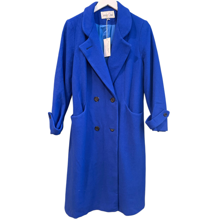 Cobalt Blue Wool Trench Coat, 1980s, 38” Bust