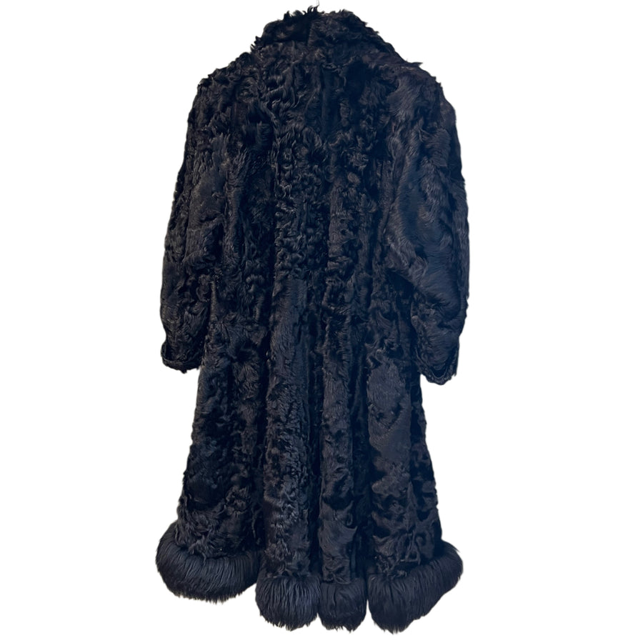 Katherina - Black Curly Lamb Coat, 1960s, 44" Bust, as is