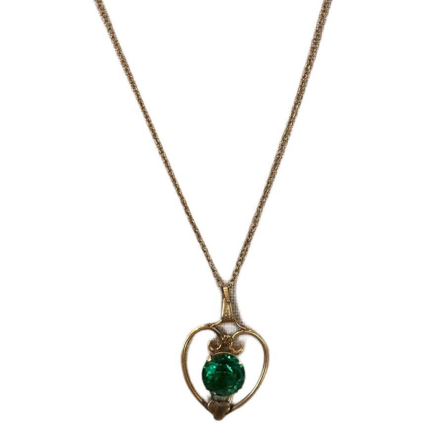 Vintage heart necklace with green stone