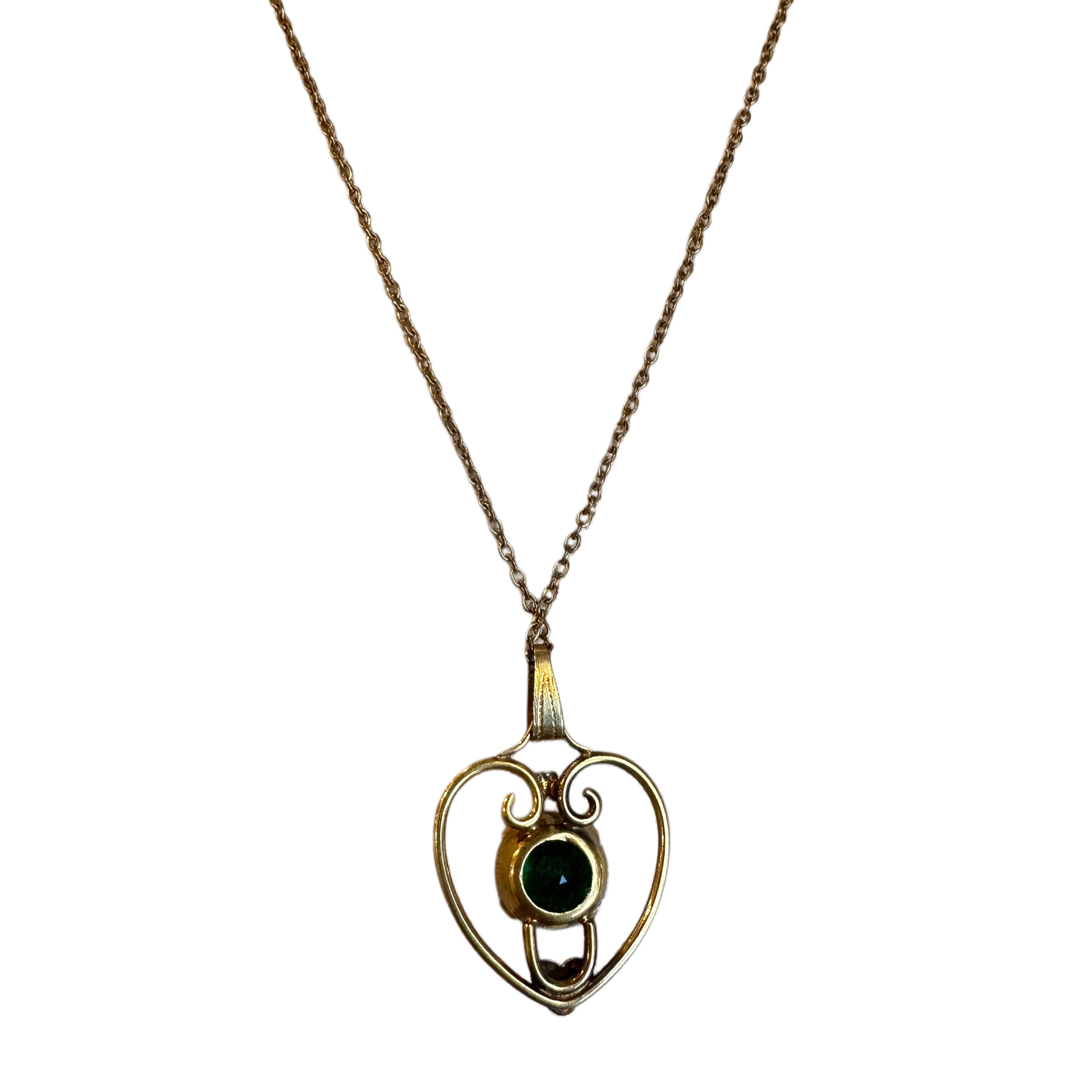 Vintage heart necklace with green stone