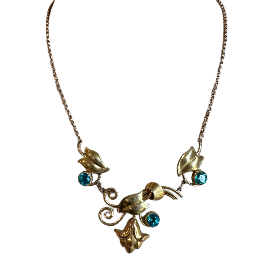 1950's Teal Stone Gold Necklace