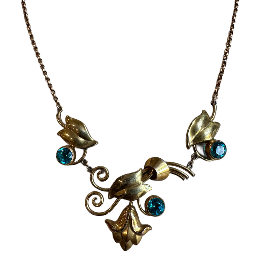 1950's Teal Stone Gold Necklace