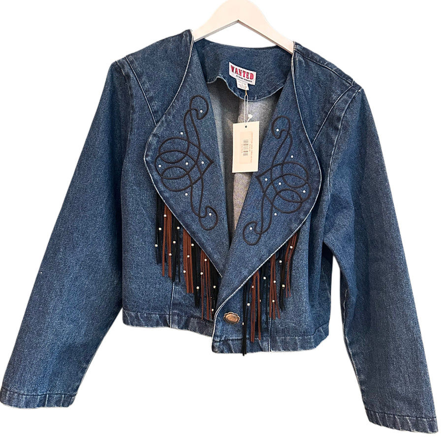 Denim Fringe Jacket, 1980’s, 44” Bust