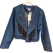 Load image into Gallery viewer, Denim Fringe Jacket, 1980’s, 44” Bust