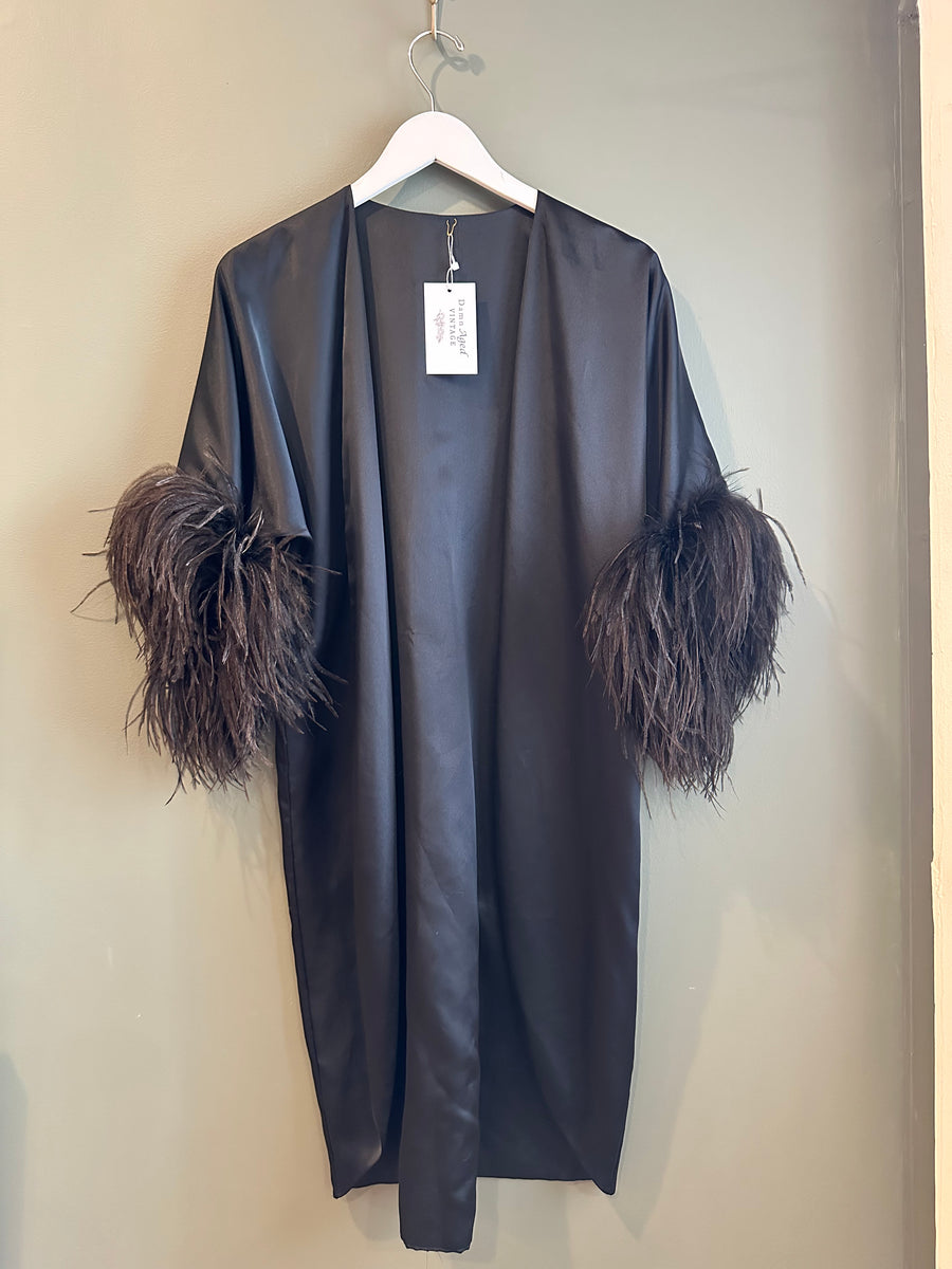 Janet - Black Duster with Marabou Feathers, 1990's, 42" Bust