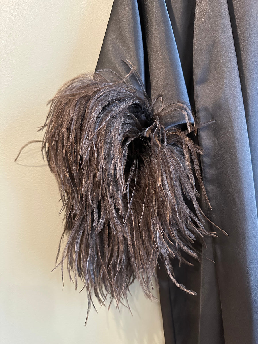 Janet - Black Duster with Marabou Feathers, 1990's, 42" Bust