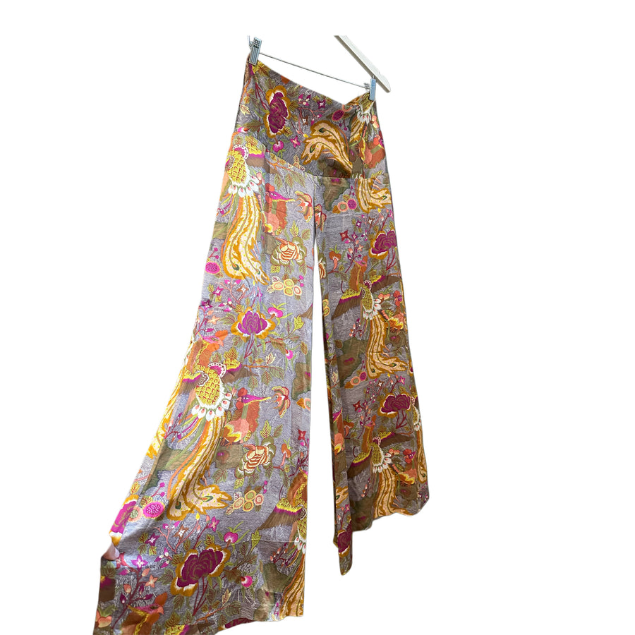Satin Abstract Wide Leg Pant, 30” Waist